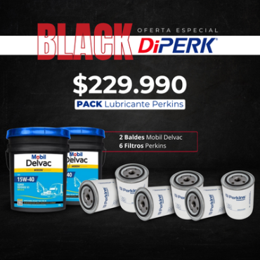 Pack Lubricante Perkins: 2 baldes Mobil Lubricante y 6 filtros de Lubricantes Perkins