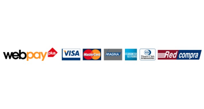 Webpay Plus: Visa, Mastercard, Magna, American Express, Diners Club, Redcompra